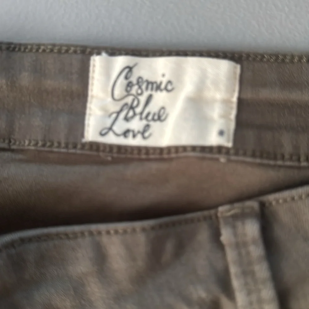 Olive Green Cargo Pants with Zipper Pockets cosmic blue love - Picture 2 of 5